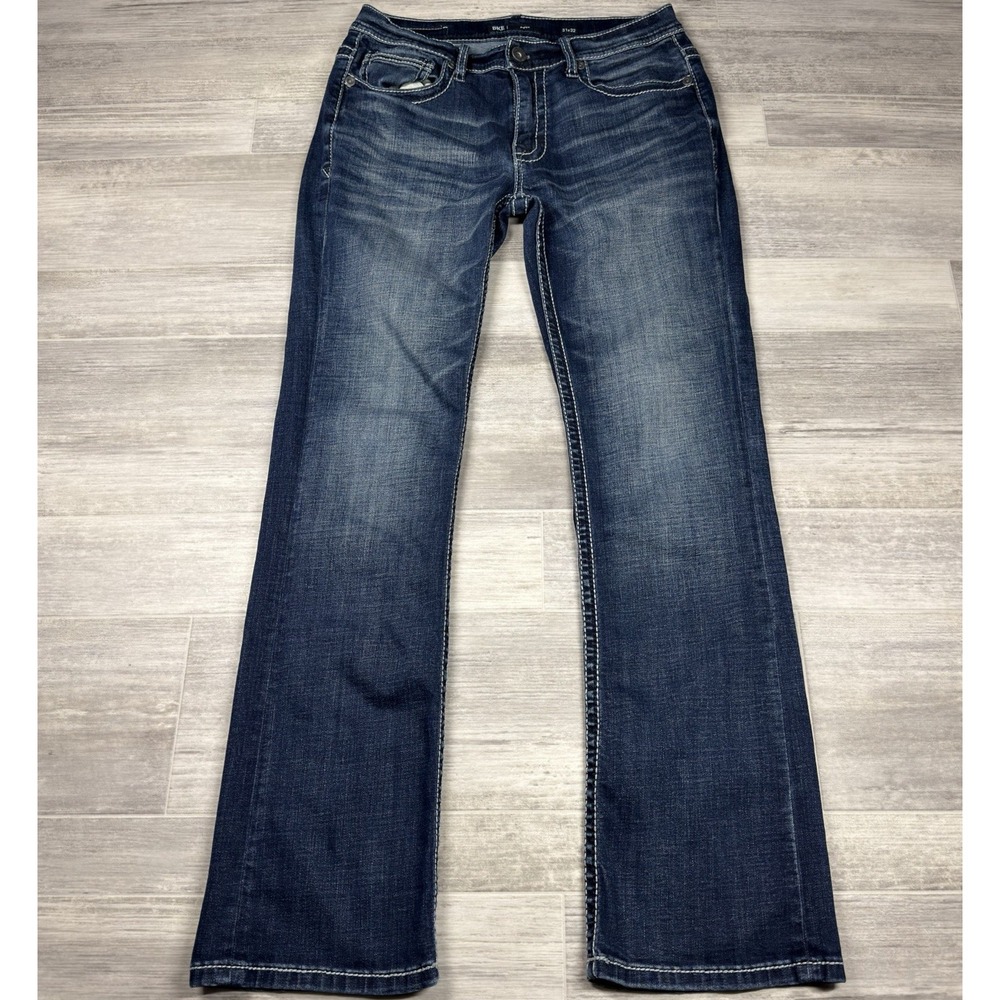 BKE Aiden Jeans Men's 31 X 32 Blue Bootcut Stretch Denim Dark Wash Embroidered